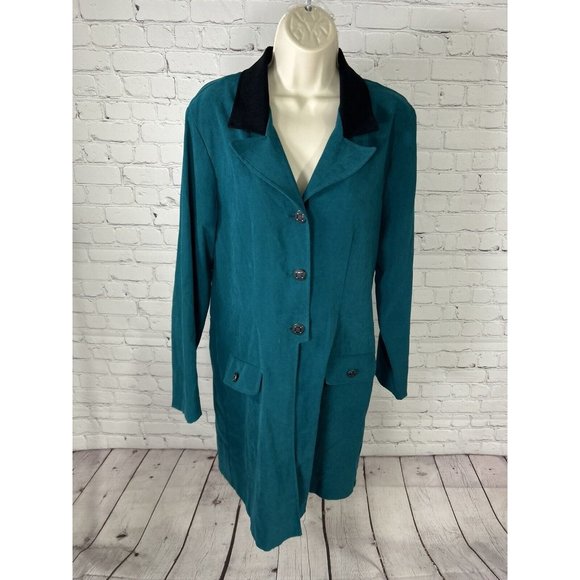 VTG Jason Matthew’s Teal Long Sleeve Front/Back Slits Button Up Shirt Women’s 12 - Picture 1 of 12